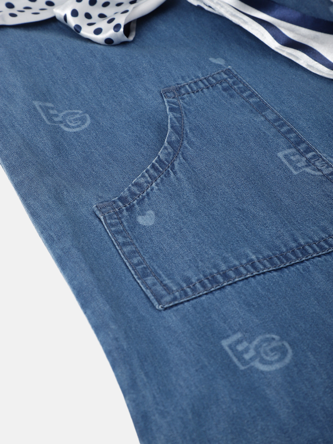 Elle Kids Girls Blue Printed Shirt Collar Short Sleeves Dress