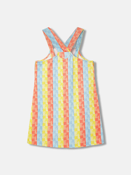 Elle Girls Multi Striped Shoulder Straps Sleeveless Dress
