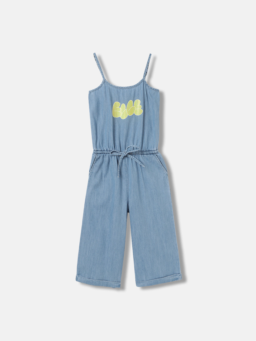 Elle Kids Girls Blue Solid Square Neck Shoulder Straps Jumpsuit