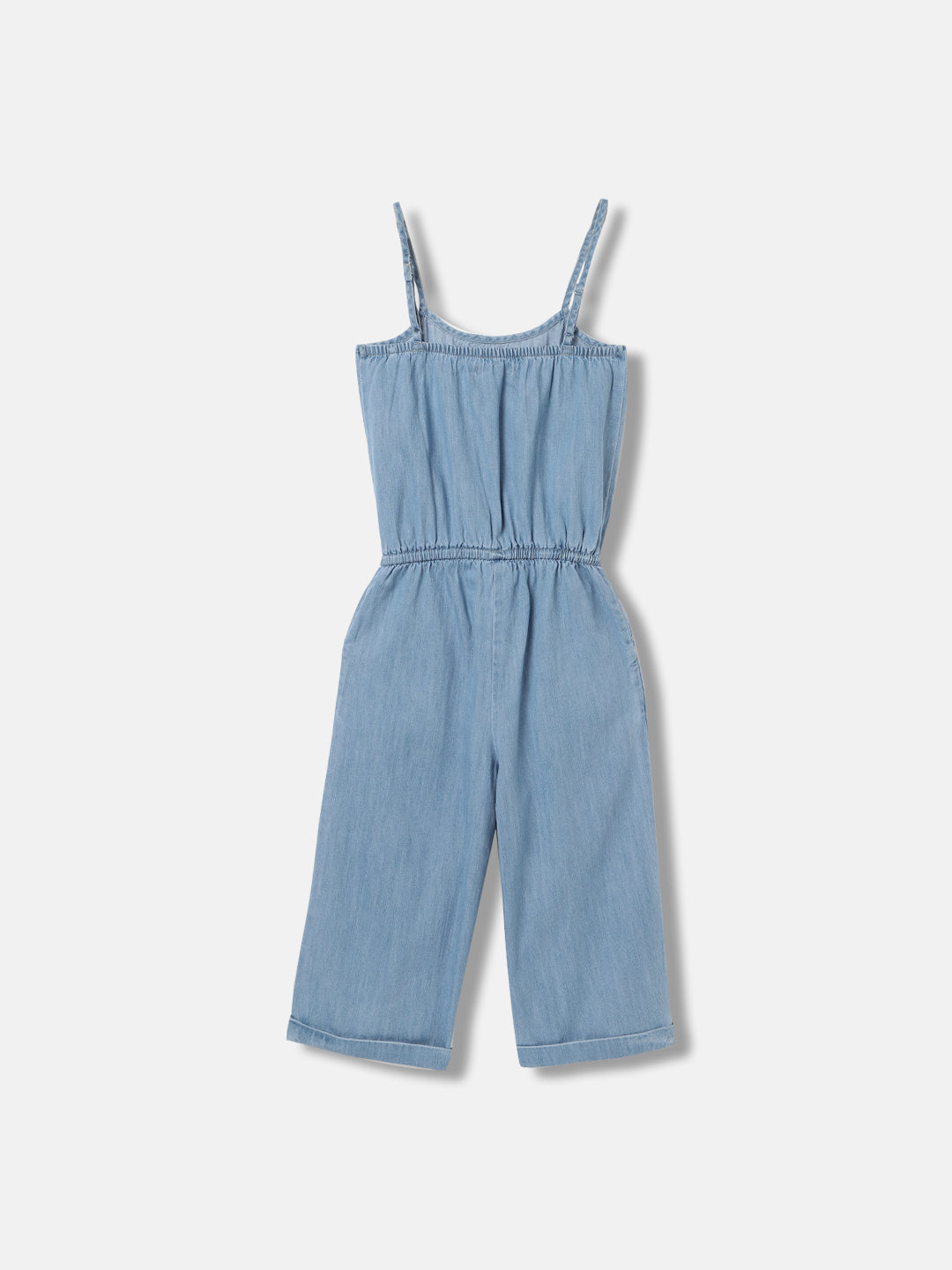 Elle Kids Girls Blue Solid Square Neck Shoulder Straps Jumpsuit