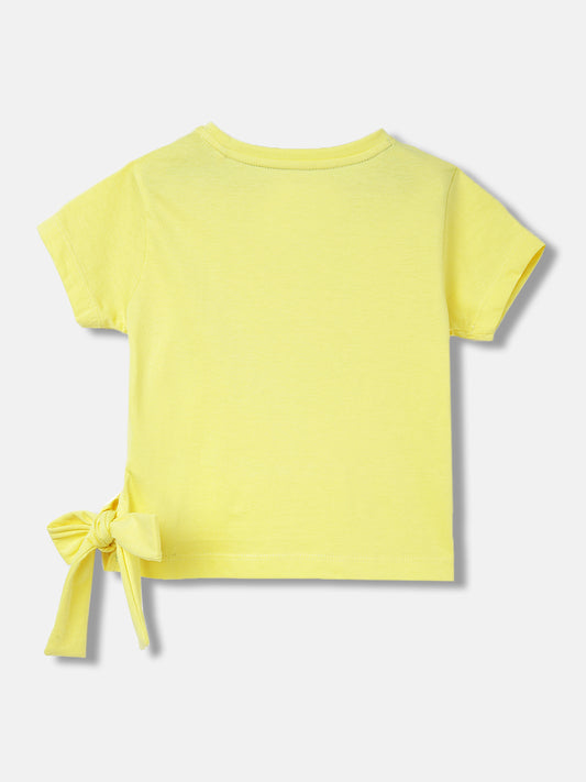 Elle Girls Yellow Printed Round Neck Short Sleeves T-Shirt