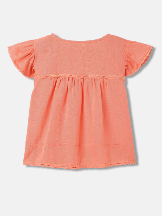 Elle Kids Girls Coral Solid Round Neck Short Sleeves Top