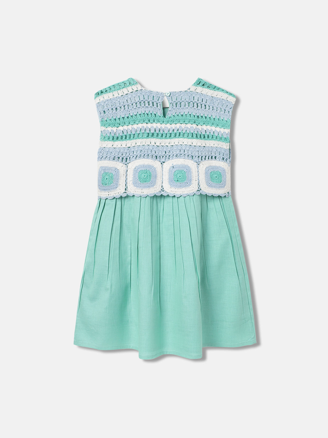 Elle Kids Girls Green Self-Design Round Neck Sleeveless Dress