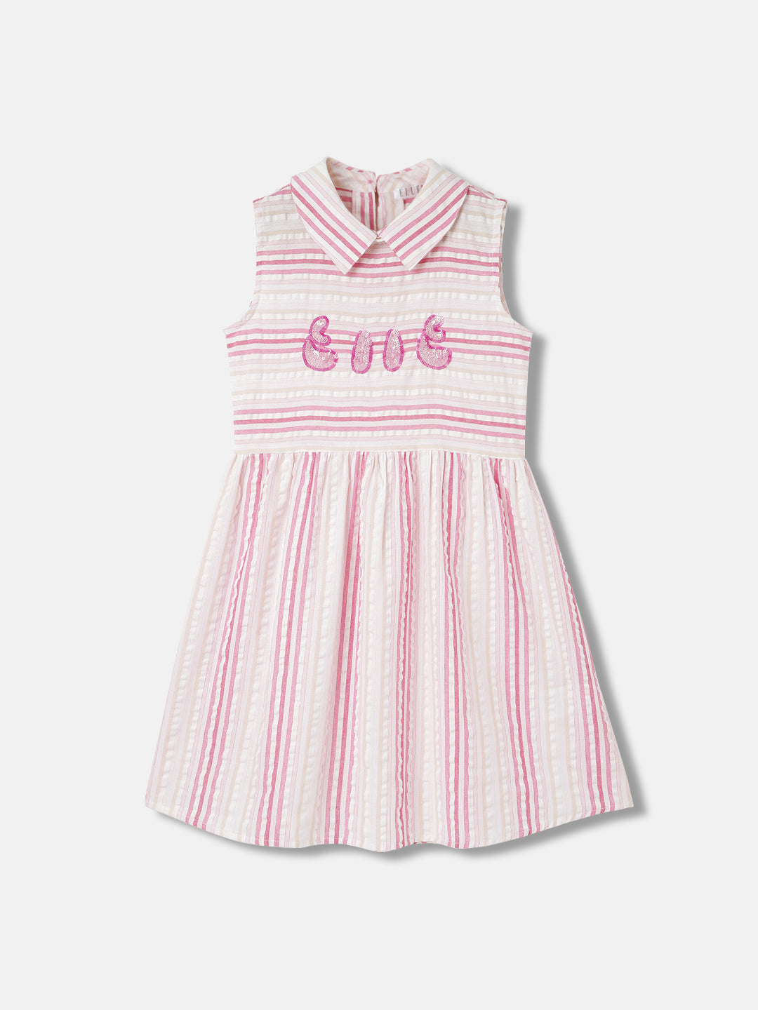 Elle Girls White Striped Shirt Collar Sleeveless Dress