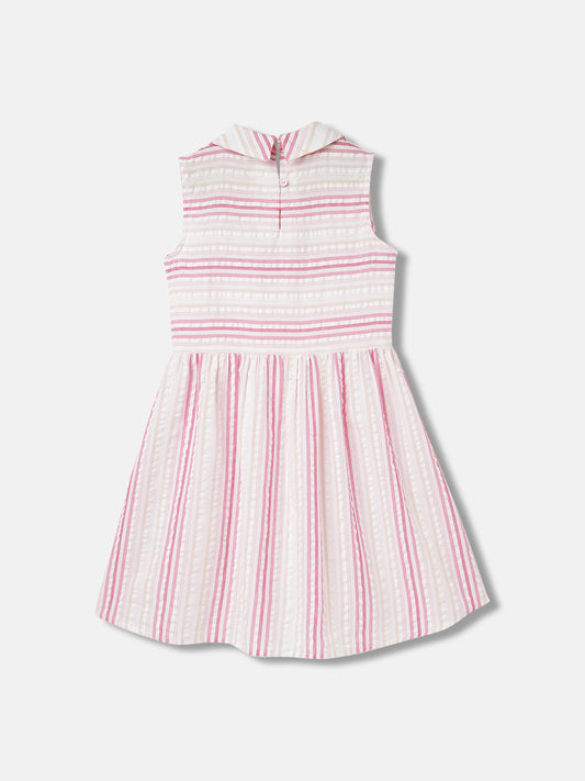 Elle Girls White Striped Shirt Collar Sleeveless Dress