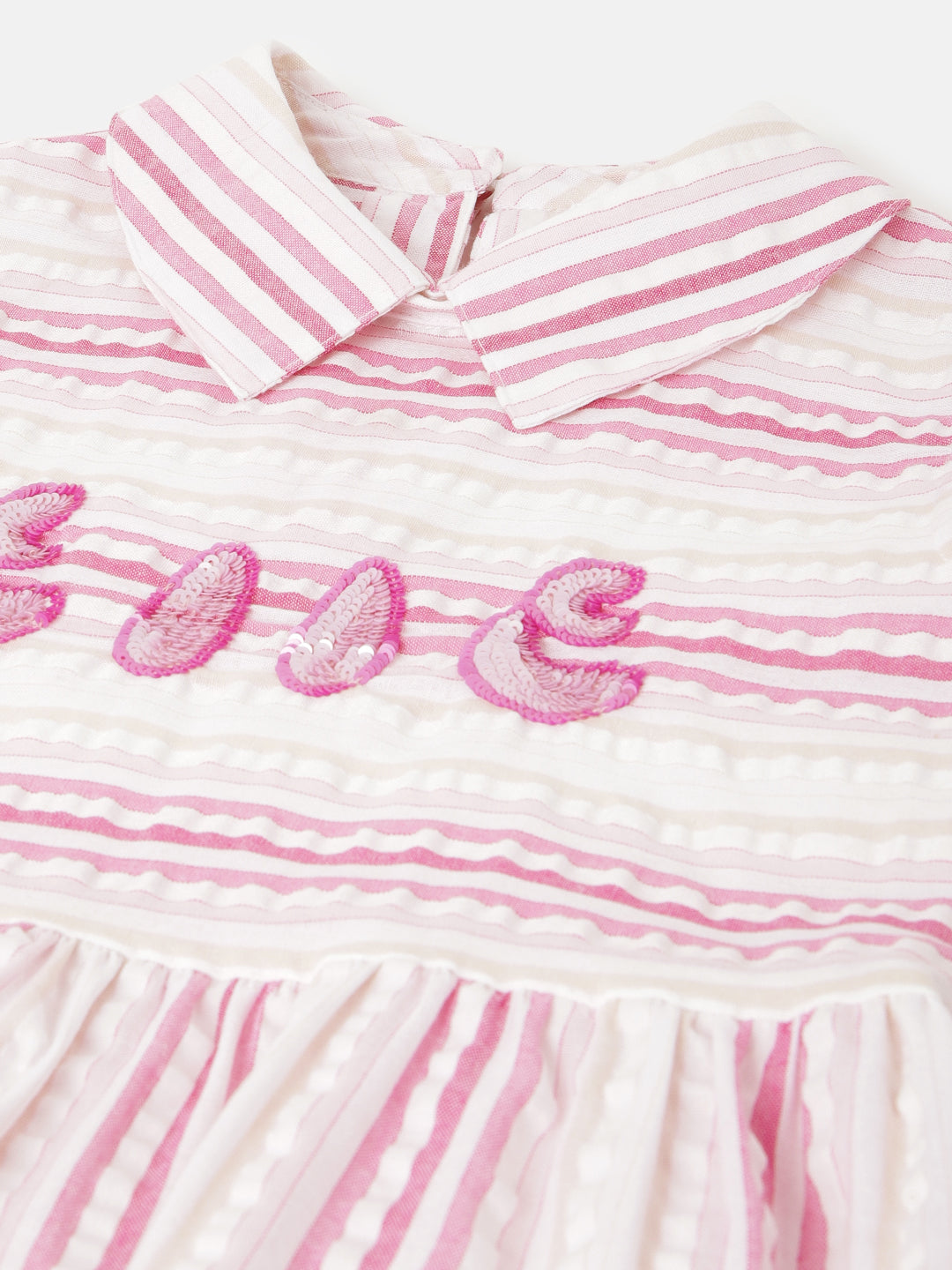 Elle Girls White Striped Shirt Collar Sleeveless Dress