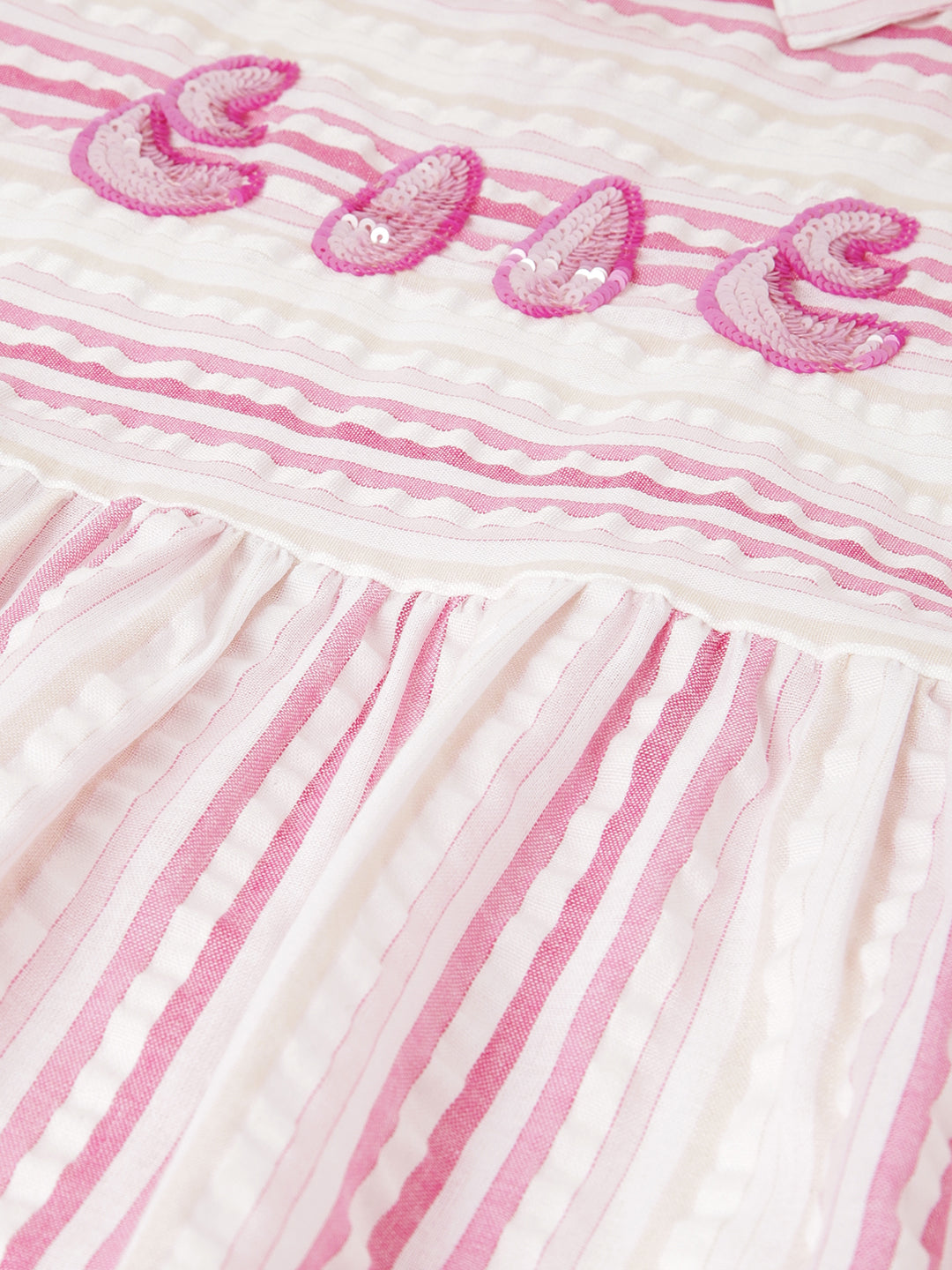 Elle Girls White Striped Shirt Collar Sleeveless Dress