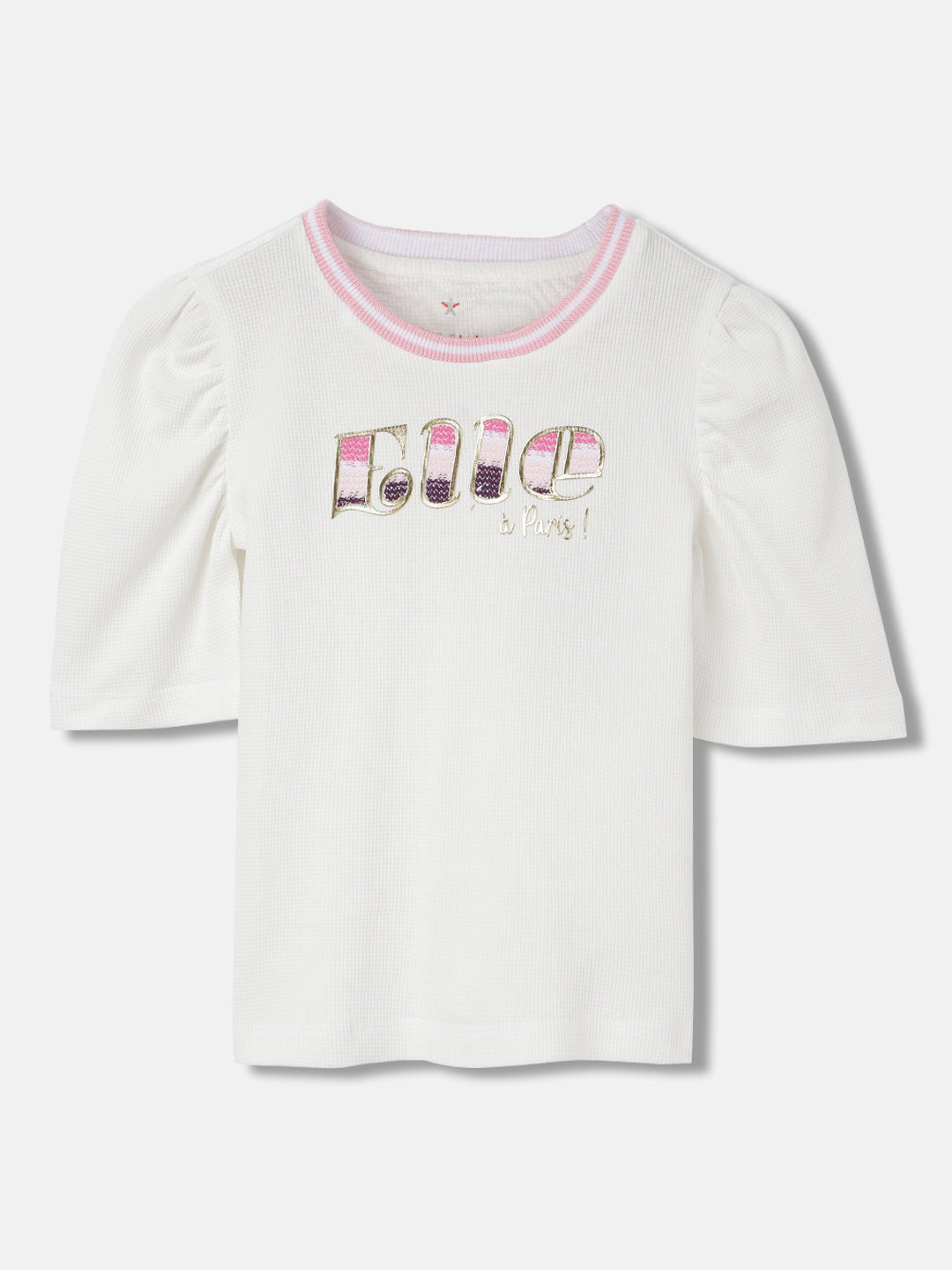 Elle Girls White Solid Round Neck Short Sleeves T-Shirt