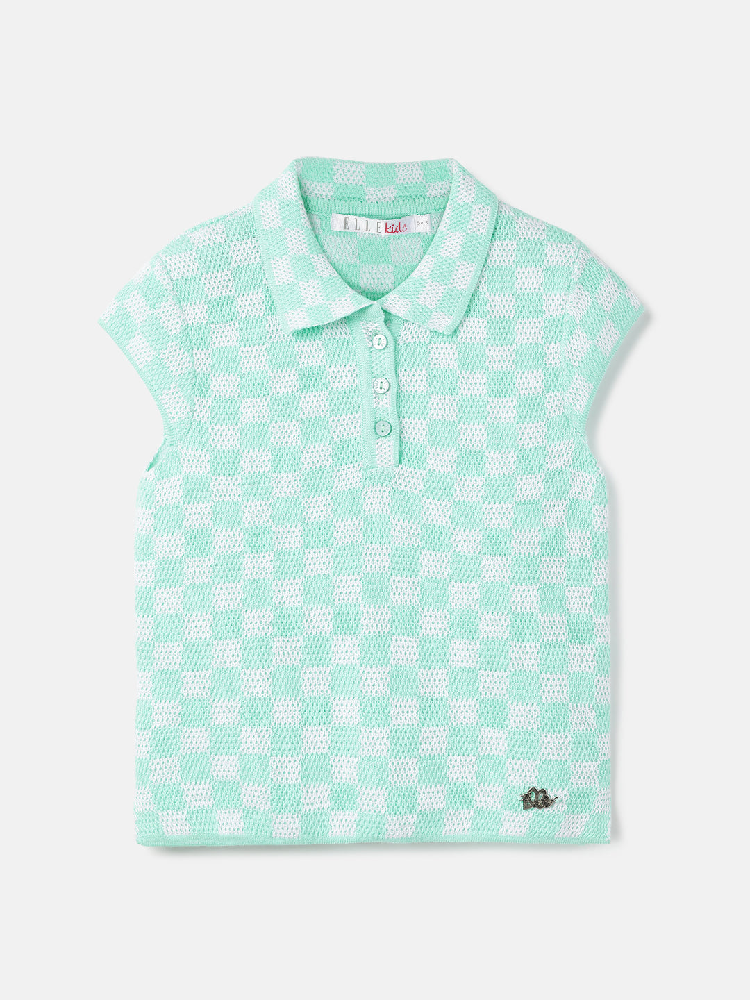 Elle Girls Green Checked Polo Short Sleeves Tshirt