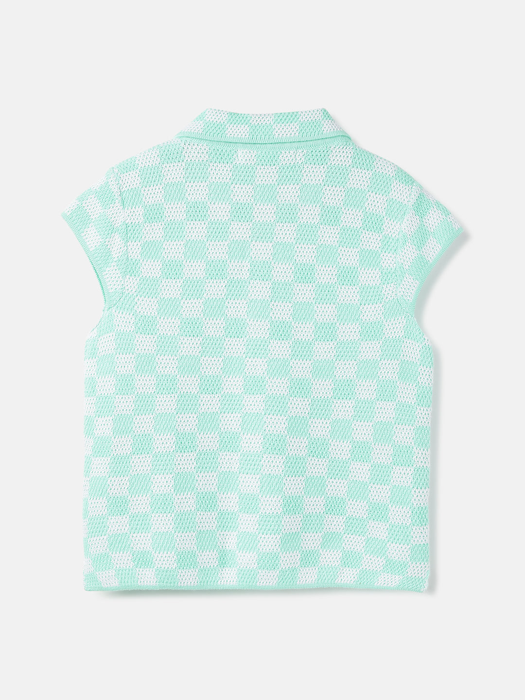 Elle Girls Green Checked Polo Short Sleeves Tshirt