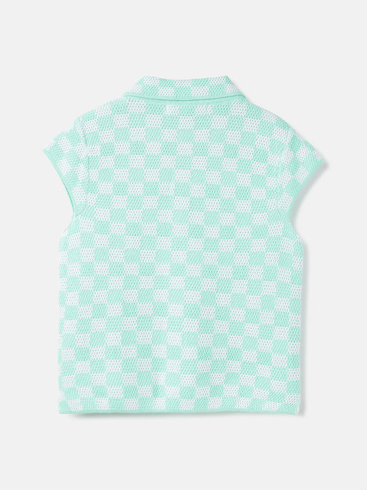 Elle Girls Green Checked Polo Short Sleeves Tshirt
