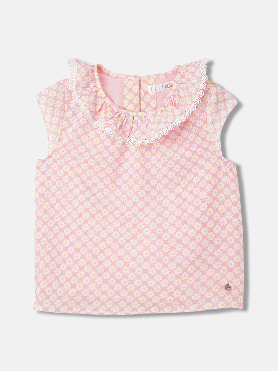 Elle Girls Pink Printed Round Neck Short Sleeves Top