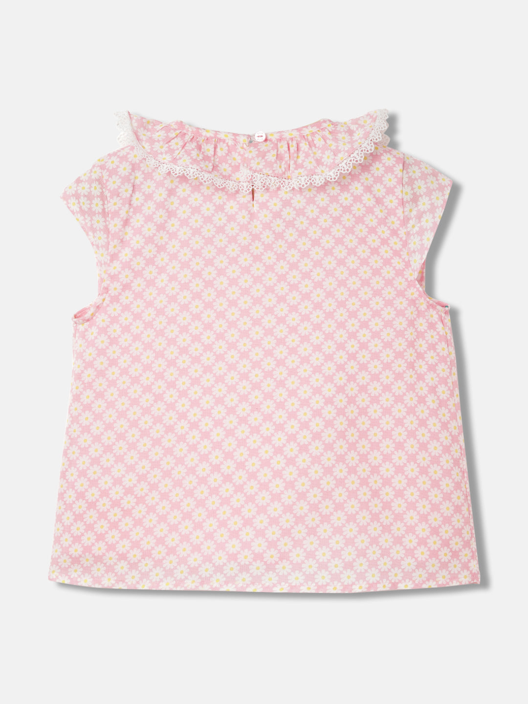 Elle Girls Pink Printed Round Neck Short Sleeves Top
