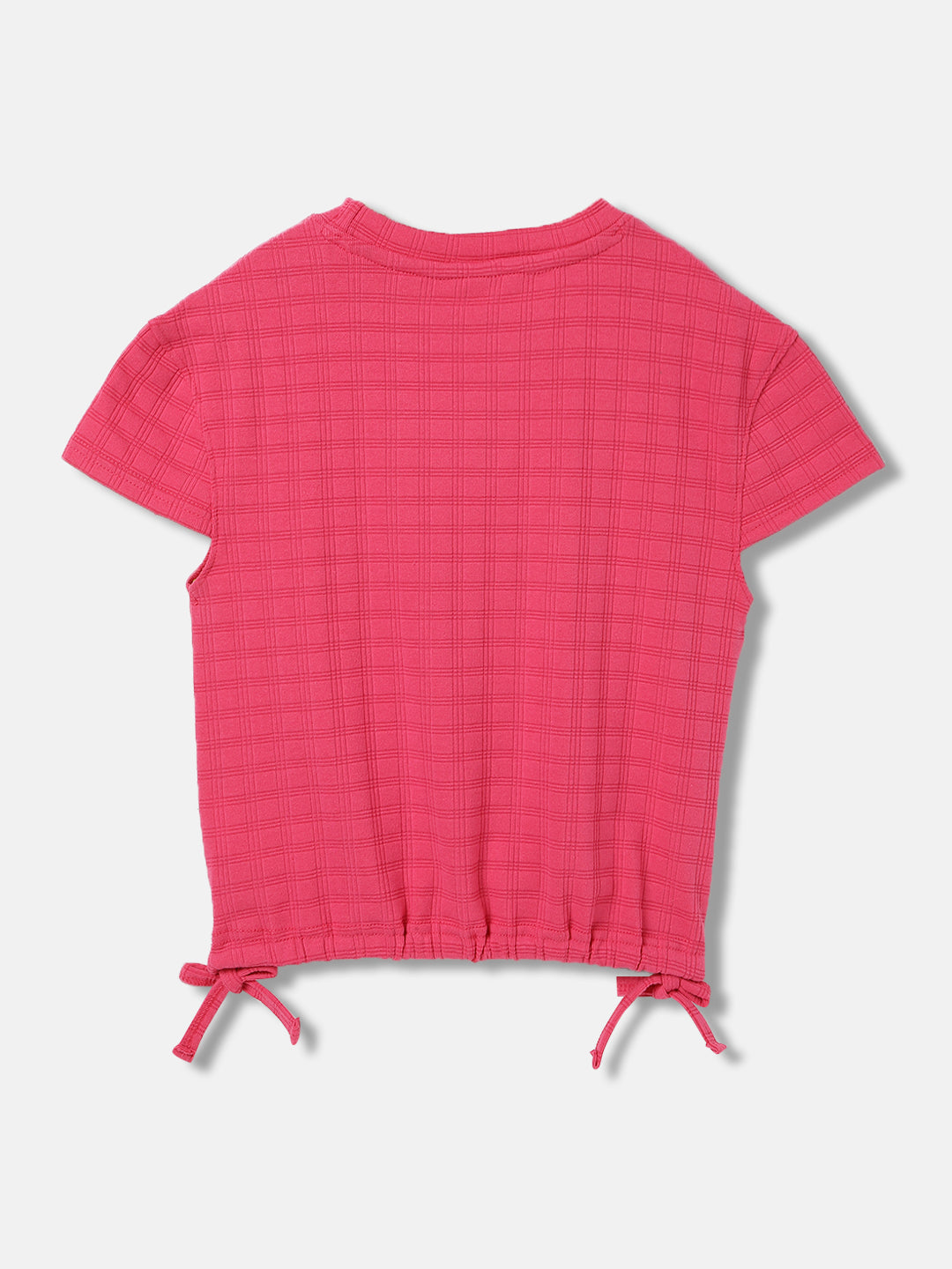 Elle Kids Girls Pink Solid Round Neck Short Sleeves Top