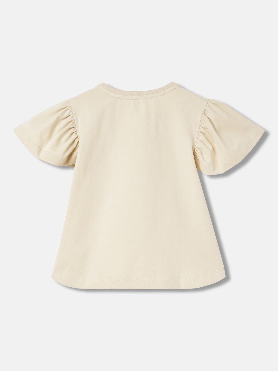Elle Girls Beige Solid Round Neck Short Sleeves Top