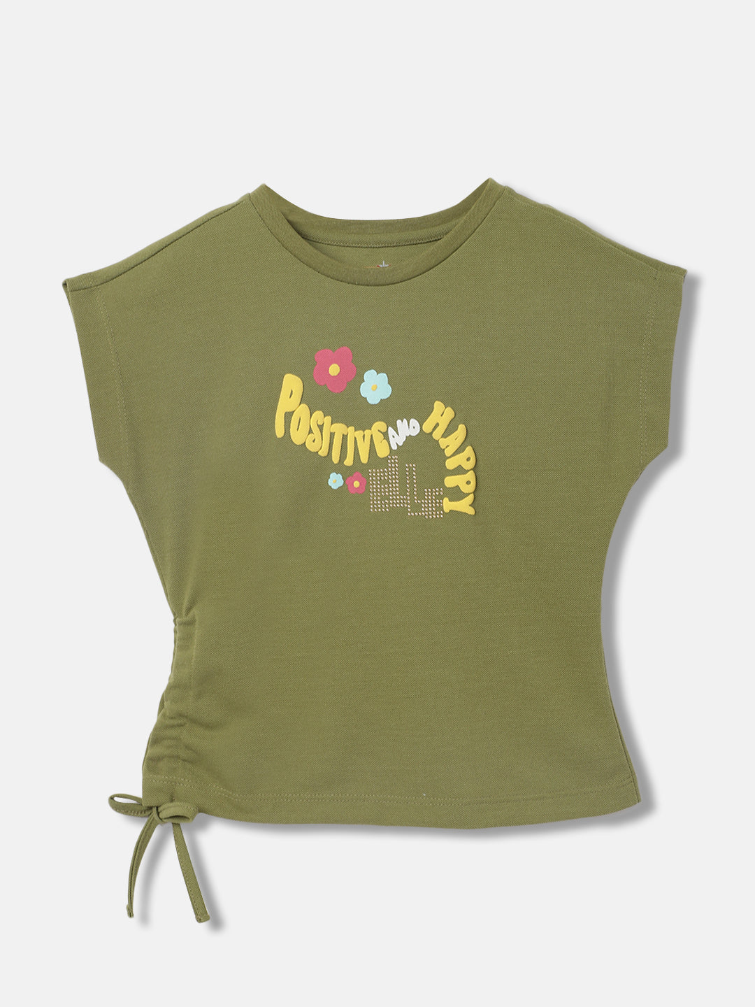 Elle Kids Girls Green Printed Round Neck Sleeveless Tshirt