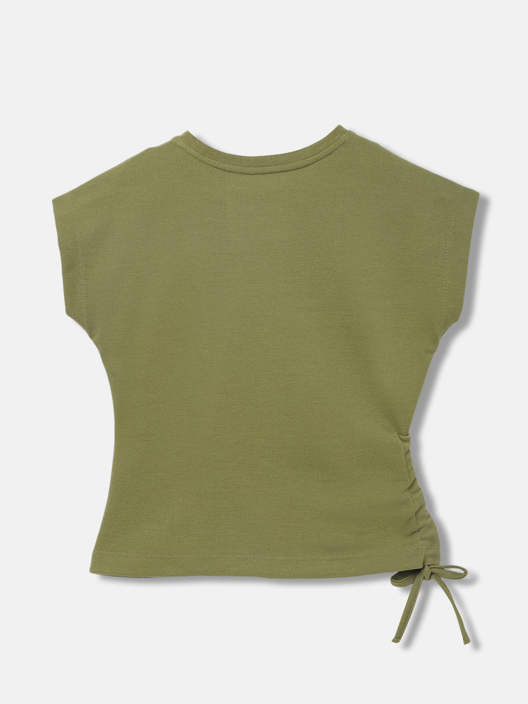 Elle Kids Girls Green Printed Round Neck Sleeveless Tshirt