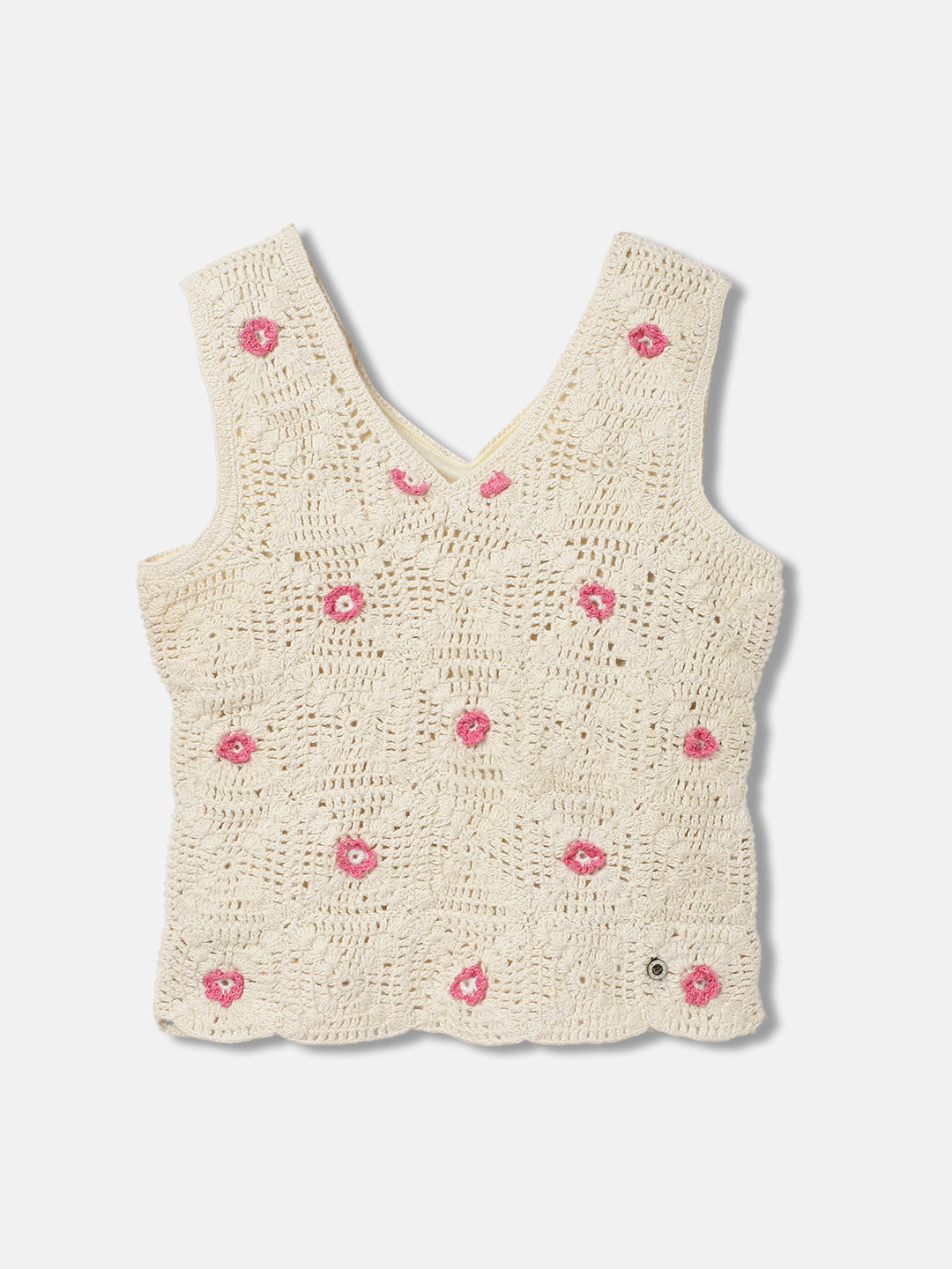 Elle Kids Girls Beige Self-Design V-Neck Sleeveless Top