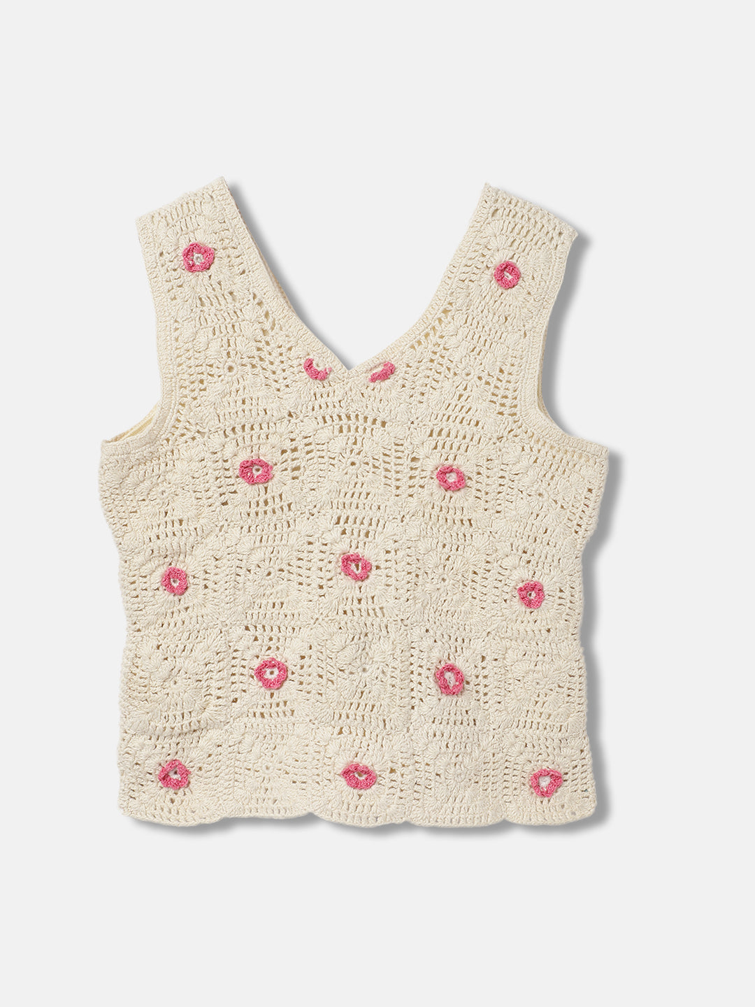 Elle Kids Girls Beige Self-Design V-Neck Sleeveless Top