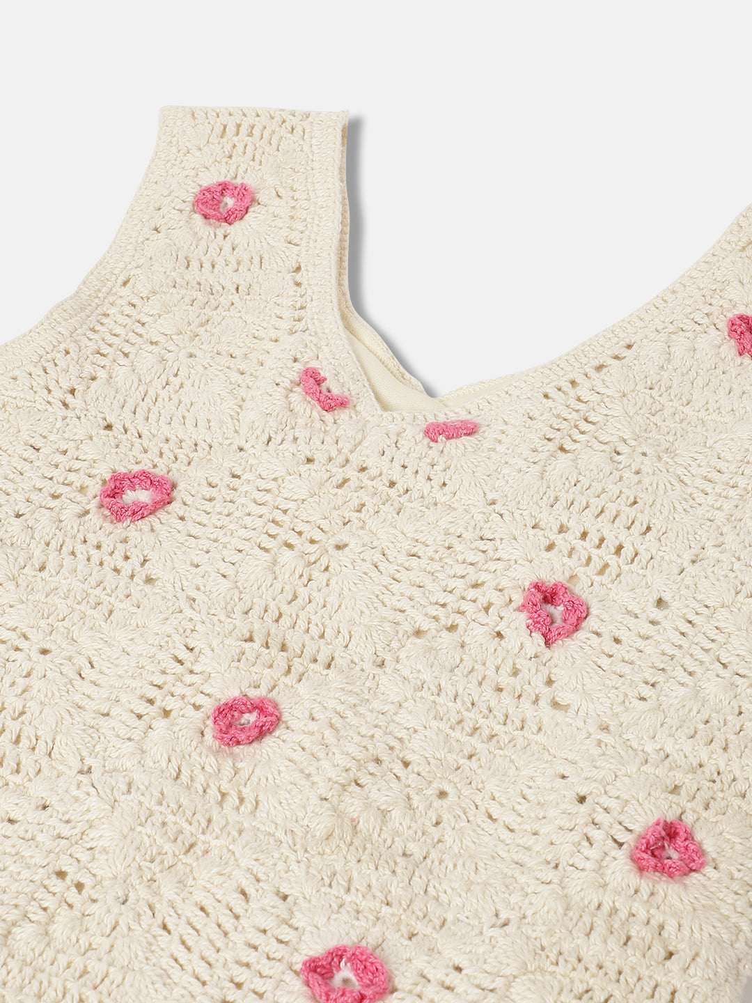 Elle Kids Girls Beige Self-Design V-Neck Sleeveless Top