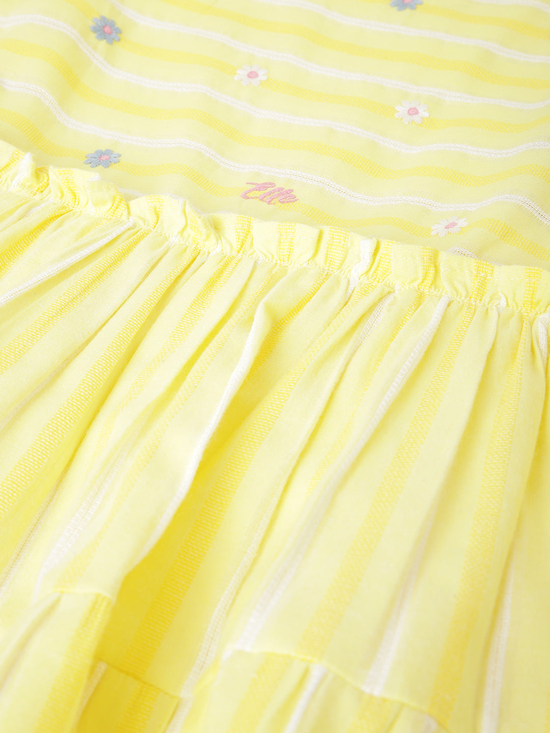 Elle Girls Yellow Striped Round Neck Short Sleeves Dress