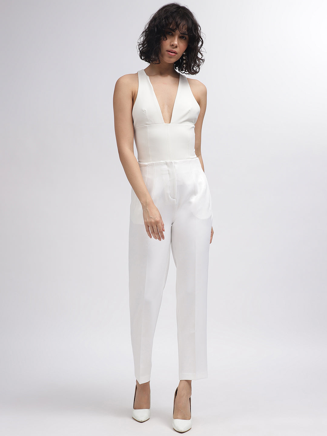 Centre Stage Women White Solid Tapered Fit Trouser