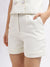 Centre Stage Women Off White Solid Regular Fit High-Rise Shorts