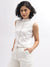Centre Stage Women Off White Solid Band Collar Sleeveless Top