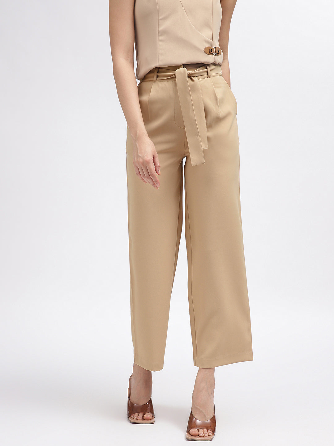 Centre Stage Women Beige Solid Regular Fit Trouser