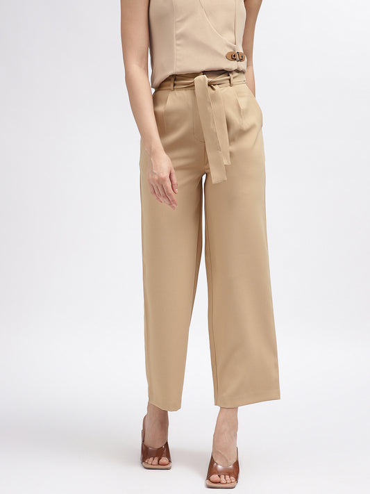 Centre Stage Women Beige Solid Regular Fit Trouser