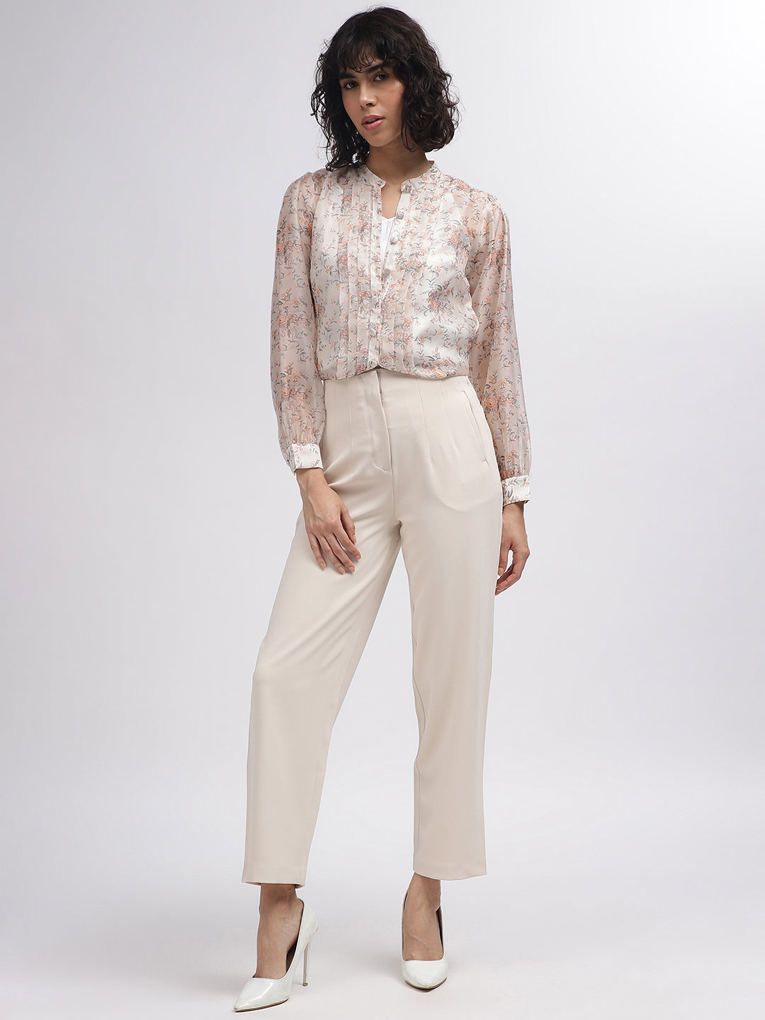 Centre Stage Women Multi Printed Band Collar Full Sleeves Top