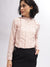 Centre Stage Women Peach Striped Ruffle Neck Full Sleeves Top