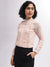 Centre Stage Women Peach Striped Ruffle Neck Full Sleeves Top