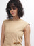 Centre Stage Women Beige Solid Assymetric Neck Short Sleeves Top