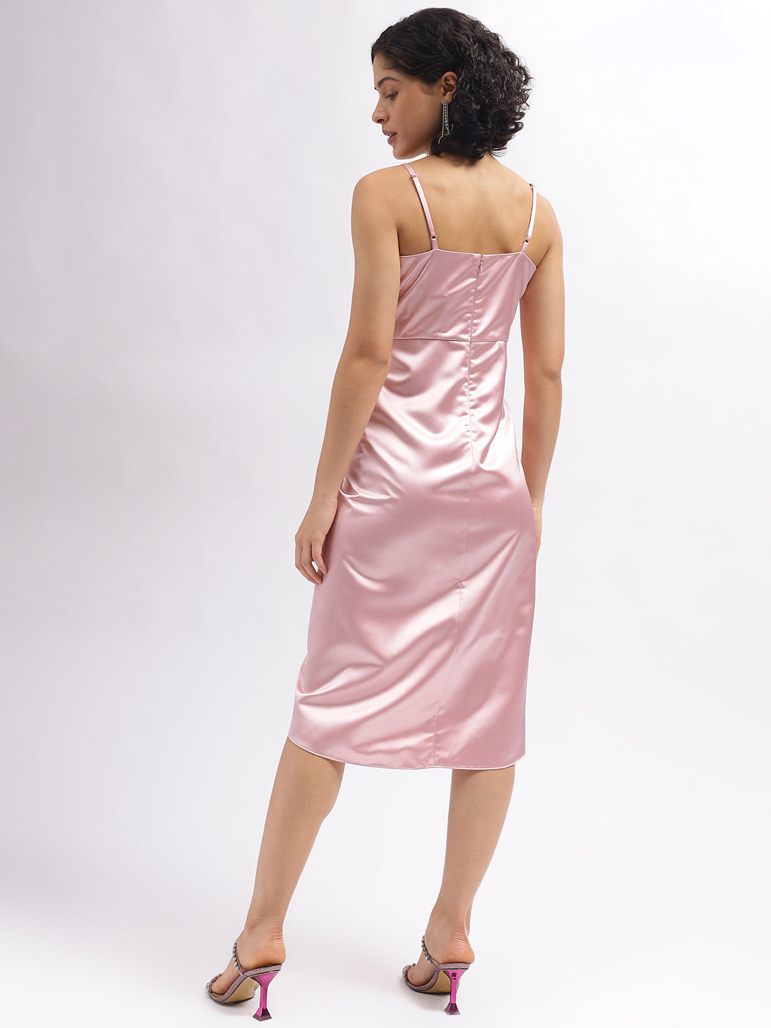 Centre Stage Women Pink Solid V-Neck Shoulder Straps Dress