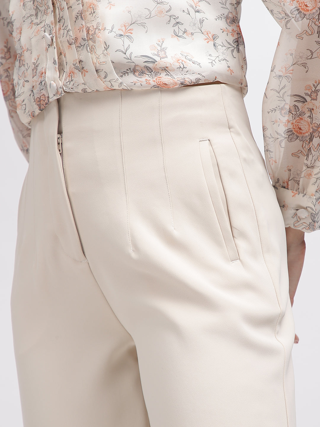 Centre Stage Women Beige Solid Tapered Fit Trouser
