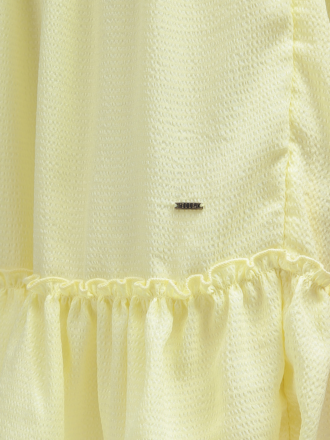 Elle Women Yellow Solid Band Collar Short Sleeves Dress