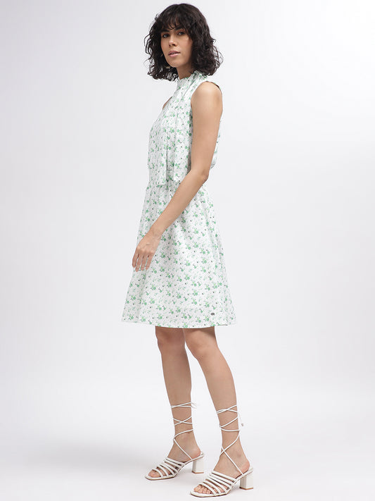 Elle Women Off White Printed High Neck Sleeveless Dress