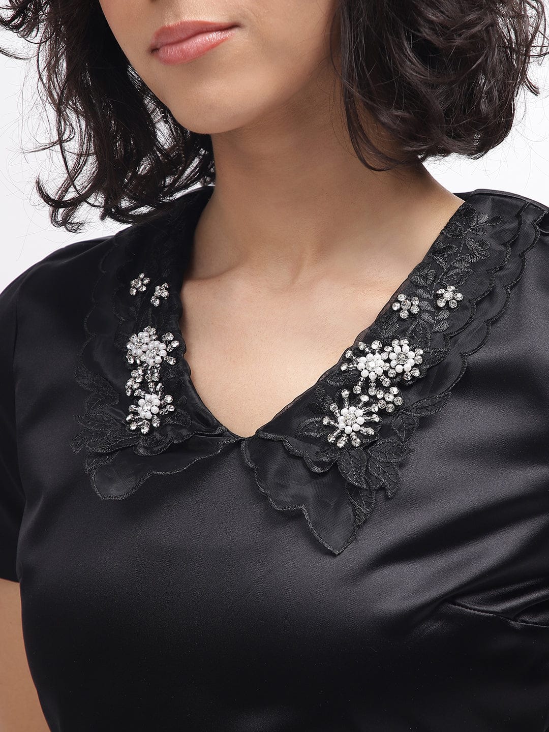 Elle Women Black Collar Dress