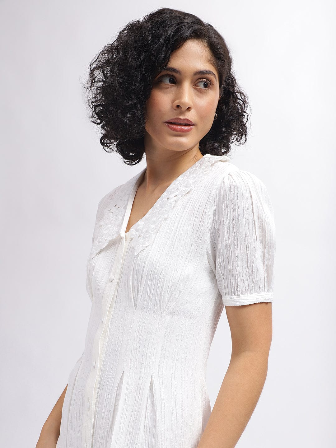 Elle Women White Collar Dress