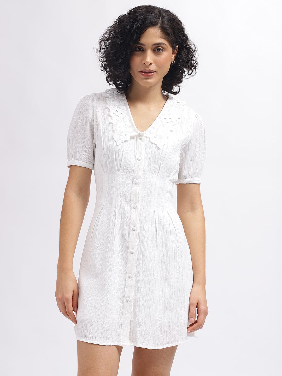 Elle Women White Collar Dress