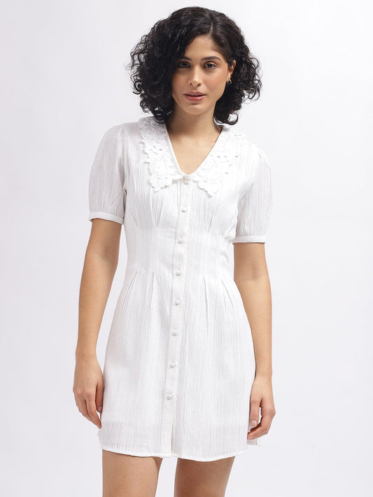 Elle Women White Collar Dress