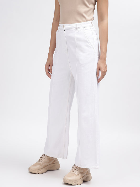 Elle Women White Solid Flared Jeans