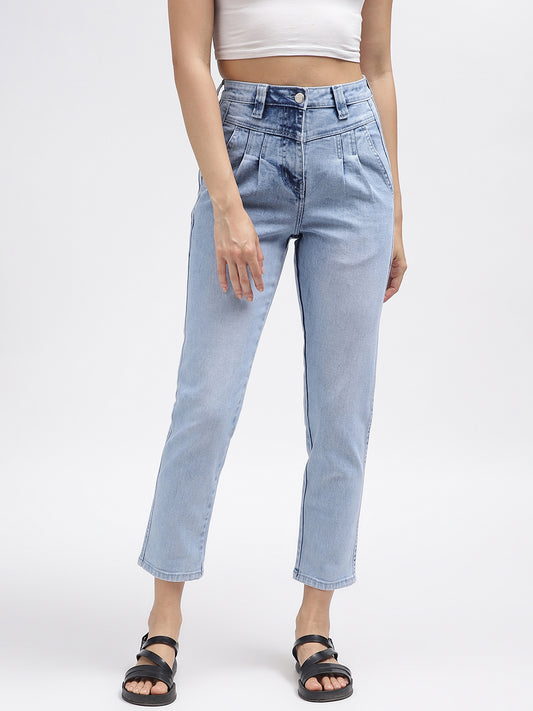 Elle Women Blue Solid Slim Straight Fit Jeans