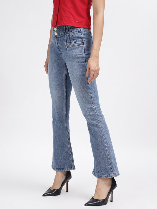 Elle Women Blue Solid Bootcut Jeans
