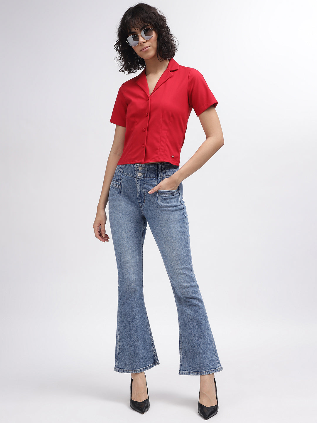 Elle Women Blue Solid Bootcut Jeans