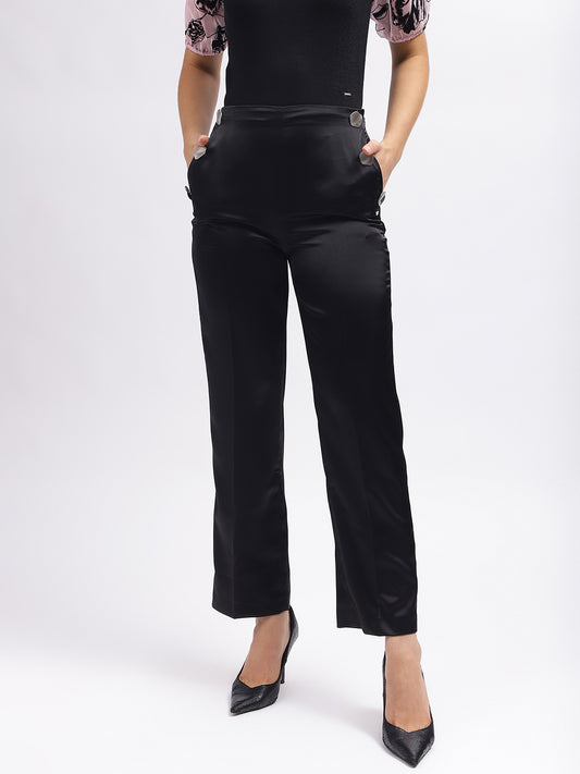 Elle Women Black Solid Flared High-Rise Trouser