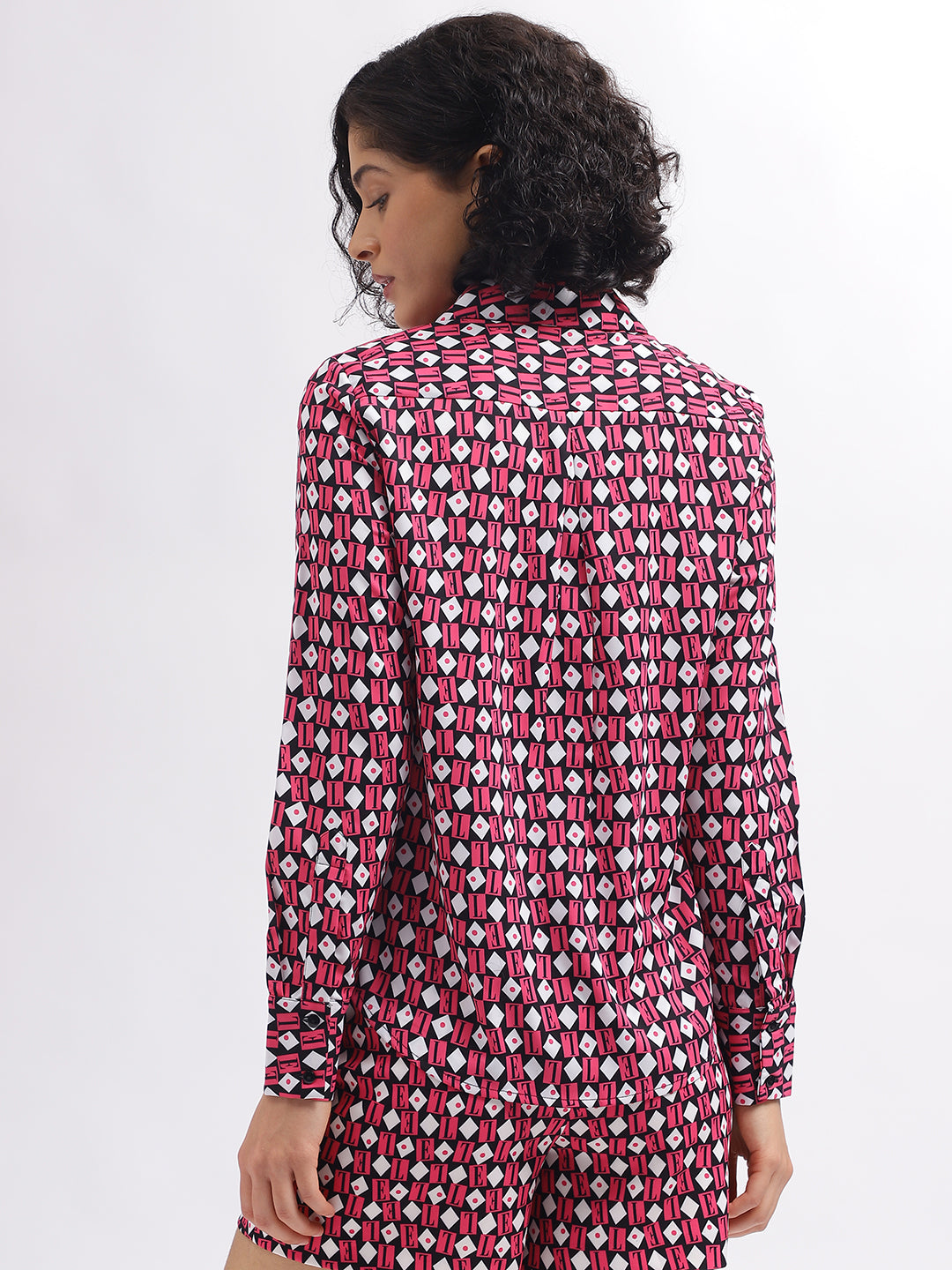 Shop Elle Women Pink Printed Spread Collar Full Sleeves Shirt