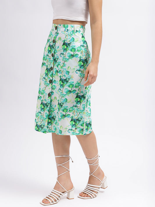 Elle Women Green Printed Regular Fit Mid-Rise Skirt