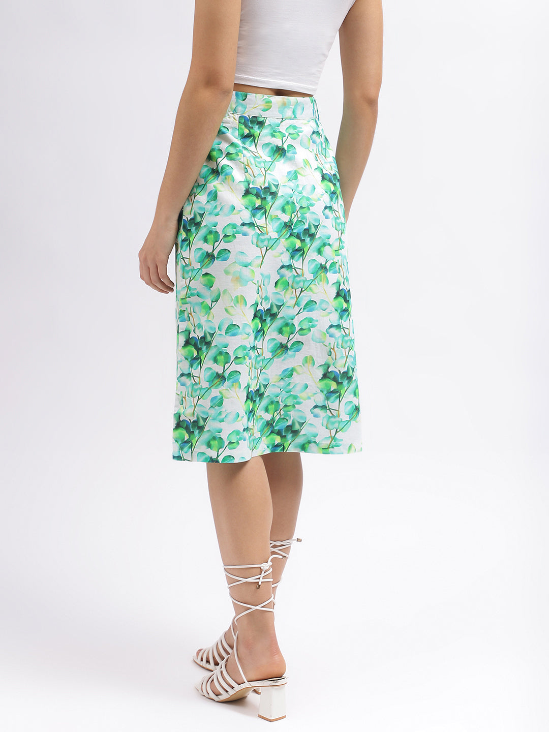 Elle Women Green Printed Regular Fit Mid-Rise Skirt